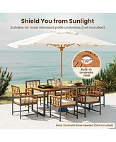 Sugift 7 Pieces Patio Acacia Wood Dining Set with Soft Cushions and Umbrella Hole