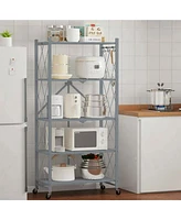 Sugift 5-Tier Folding Storage Shelves Metal Folding Shelves with Wheels, 750Lbs Capacity, Grey