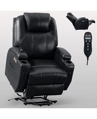 Mondawe Brown Up to 350lbs Okin Motor Power Lift Recliner Chair Two Cup Holders and Usb Charge Port