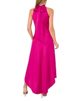 CeCe Women's Satin Bow-Back Halter High-Low Maxi Dress