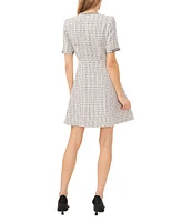 CeCe Women's Contrast-Trim Tweed Button-Front Dress