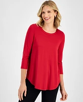 Jm Collection Petite Satin-Trim 3/4-Sleeve Top