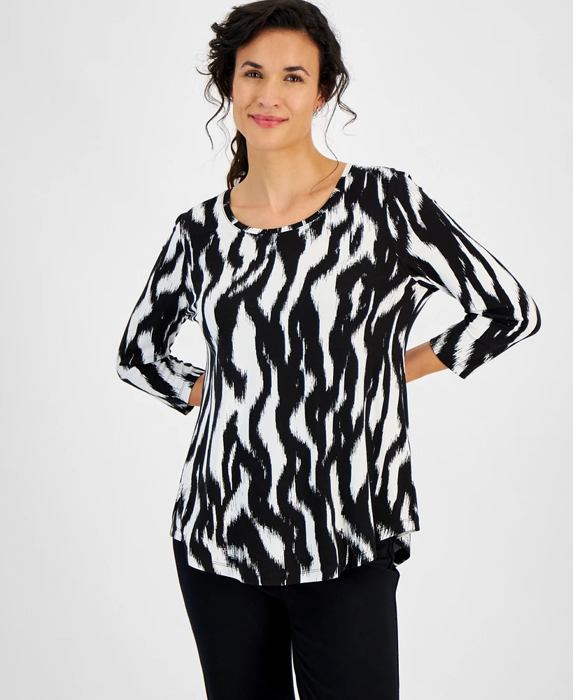 Jm Collection Petite Zebra Stitch 3/4-Sleeve Top, Created for Macy's