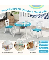 Costway Kids Wooden Round Table & 2 Chair Set w/ Center Mesh Storage