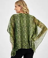 Jm Collection Women's Animal-Print Embellished Chiffon Poncho Top, Created for Macy's