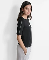 Dkny Women's Zippered-Sleeve Embroidered-Logo Top