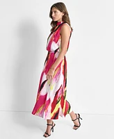 Dkny Women's Marbled-Print Draped-Neck Sleeveless Dress