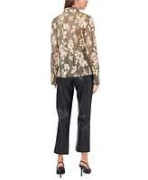 Vince Camuto Women's Metallic Floral-Print Split-Neck Top