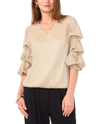 Vince Camuto Women's Metallic V-Neck Lantern-Sleeve Top