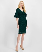 Connected Women's Sequin Lace Flutter-Sleeve Dress