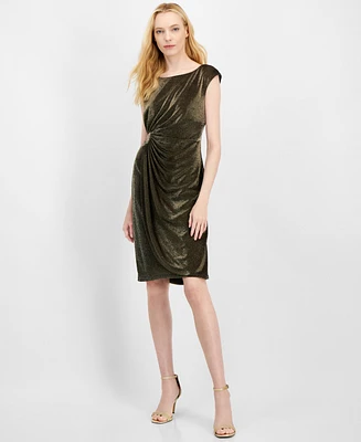 Connected Women's Metallic Knit Draped Dress