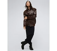 Kenneth Cole Women's Faux-Leather Oversized Raw-Edge Moto Jacket