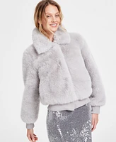 Guess Women's Soave Faux-Fur Long-Sleeve Bomber Jacket