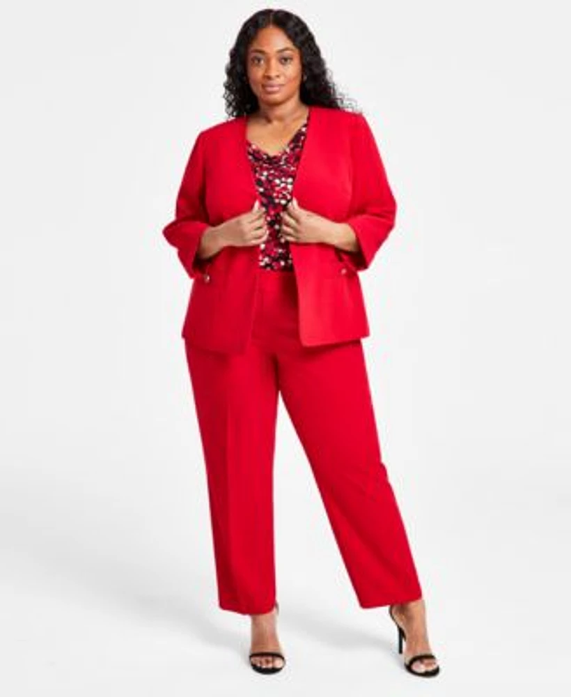 Kasper Plus Size Jacket Printed Cowl Neck Top Pants