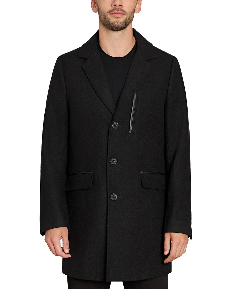 Sam Edelman Men's Coat with Faux-Leather Trim