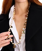 Kate Spade New York Gold-Tone Mixed Charm Imitation Pearl Beaded Statement Necklace, 33" + 3" extender