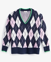 On 34th Women's Argyle V-Neck Drop-Shoulder Sweater, Created for Macy's