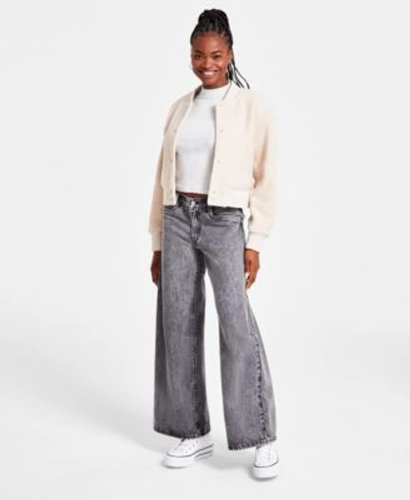 Levis Womens Sherpa Bomber Jacket Effortless Long Sleeve Tee 94 Baggy Wide Leg Jeans