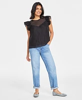 On 34th Women's Sheer Ruffle Sleeve Top, Created for Macy's