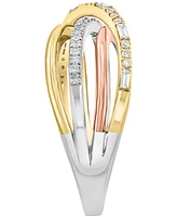 Effy Diamond Round & Baguette Crossover Statement Ring (1/4 ct. t.w.) in 14k Tricolor Gold