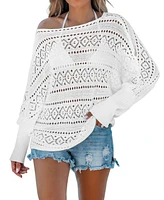 Cupshe Women's Perforated Knit Boat Neck Gigot Sleeve Cover-Up