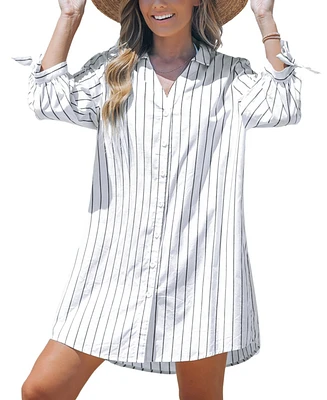 Cupshe Women's Striped Shirt Cover-Up Top