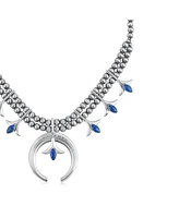 American West Jewelry Sterling Silver and Denim Lapis Gemstone Squash Blossom Necklace, 17 - 20 Inches