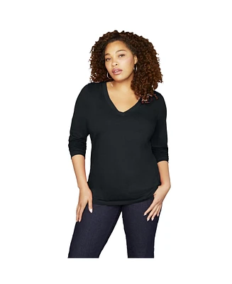 June + Vie Women's Long-Sleeve V-Neck One Only Tee