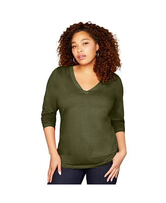 June + Vie Plus Long-Sleeve V-Neck One Only Tee