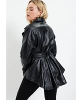 June + Vie Plus High-Low Peplum Leather Jacket