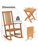 Costway Wood Folding Square Table & 2pcs Rocking Chair Set with Slatted Seat & Tabletop