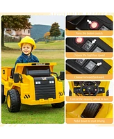 Costway Kids Ride on Dump Truck with 2.4G Remote Control Working Megaphone Sand Shovel