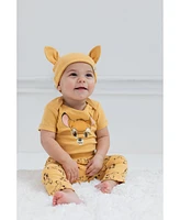 Disney Baby Boys Mickey Mouse Minnie Lion King Winnie the Pooh Bodysuit Pants and Hat 3 Piece Outfit Set Newborn to