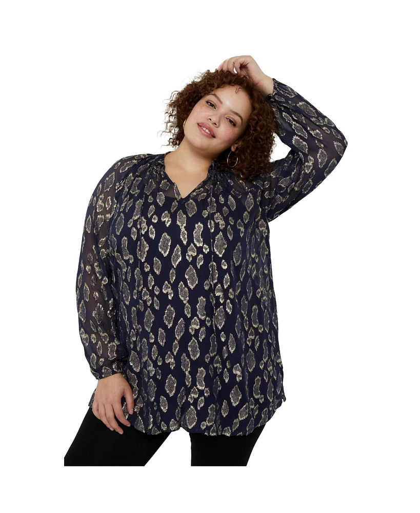 June + Vie Women's Metallic Print Blouse