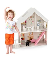 Vebreda Semi-Opened Diy Dollhouse with Simulated Rooms and Furniture Set