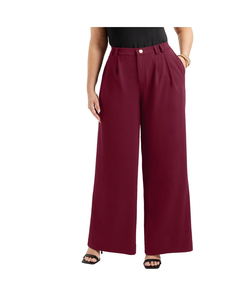 June + Vie Plus Pleated Wide-Leg Trousers