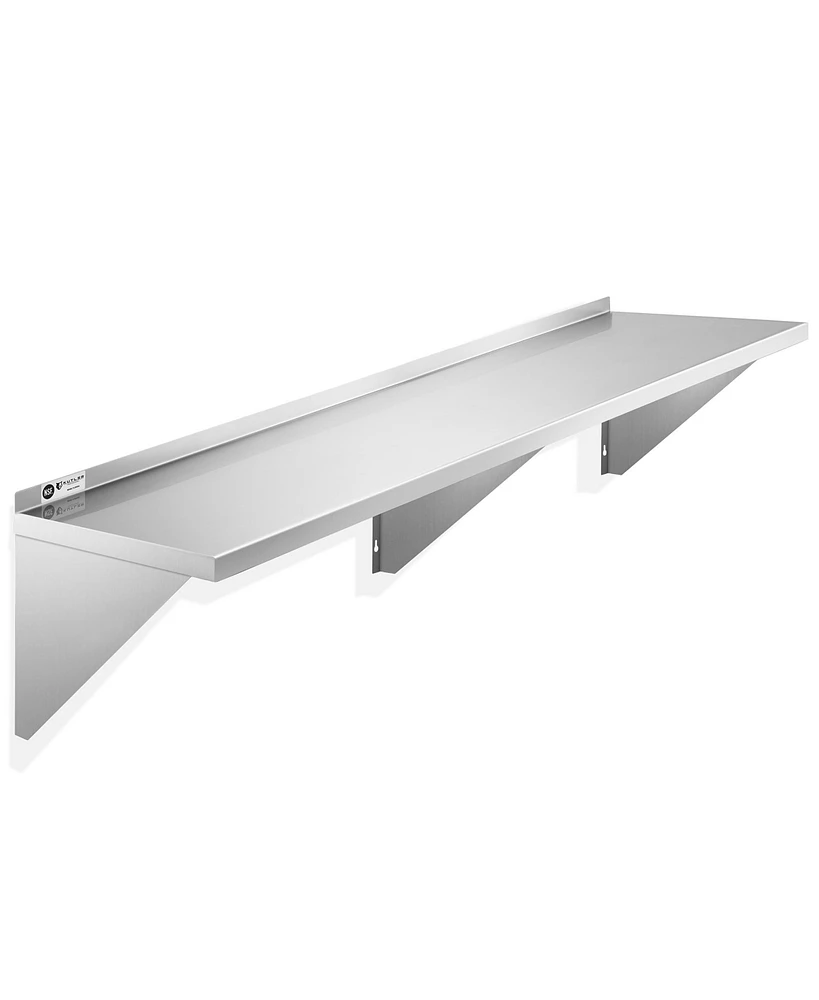 Kutler 12" x 72" Stainless Steel Shelf, Nsf Commercial Wall Mount Shelving w/ Backsplash, Floating Metal Mounted Shelves for Restaurant, Kitchen, Home