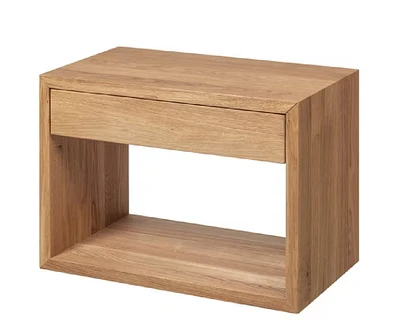 Woodek Wide Unfinished Mid-Century Modern Solid Oak Hardwood Floating Nightstand with Drawer - Bedside Table for Bedroom