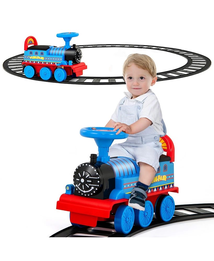 Gymax 6V Electric Kids Ride On Train Motorized Train Toy w/ Track & 6 Wheels Navy