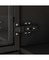 Famapy Black Wood Glass Doors Armoires Metal Frame Wardwore with Led Light