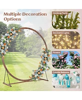 Costway 7.4 Ft Round Wedding Arch Wooden Arbor Backdrop Stand with Triangular-Shaped Base