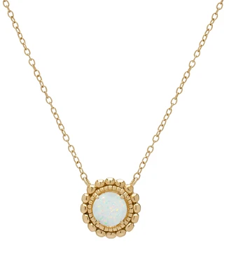 Lab Grown Opal Solitaire Bead Frame 18" Pendant Necklace (5/8 ct. t.w.) in 14k Gold-Plated Sterling Silver