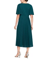 Sl Fashions Women's Surplice-Neck Pleated A-Line Dress