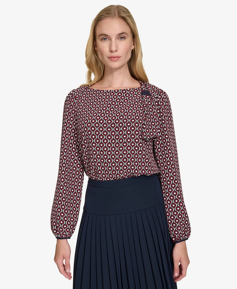 Tommy Hilfiger Women's Printed Boat-Neck Tie Top