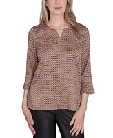 Alfred Dunner Petite Beaded Split-Neck Space-Dye Top