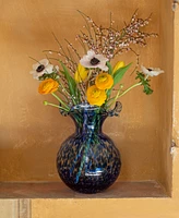 Vietri Hibiscus Glass Cobalt Tortoiseshell Fluted Vase