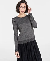 On 34th Women's Ruffle-Trim Crewneck Lurex Sweater, Created for Macy's