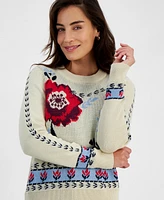 Style & Co Petite Floral Whimsy Crewneck Knit Sweater, Created for Macy's