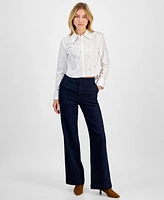 Dkny Jeans Women's Cotton Studded Cropped Shirt