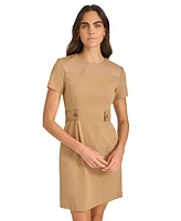 Calvin Klein Women's Faux-Leather-Trim A-Line Dress